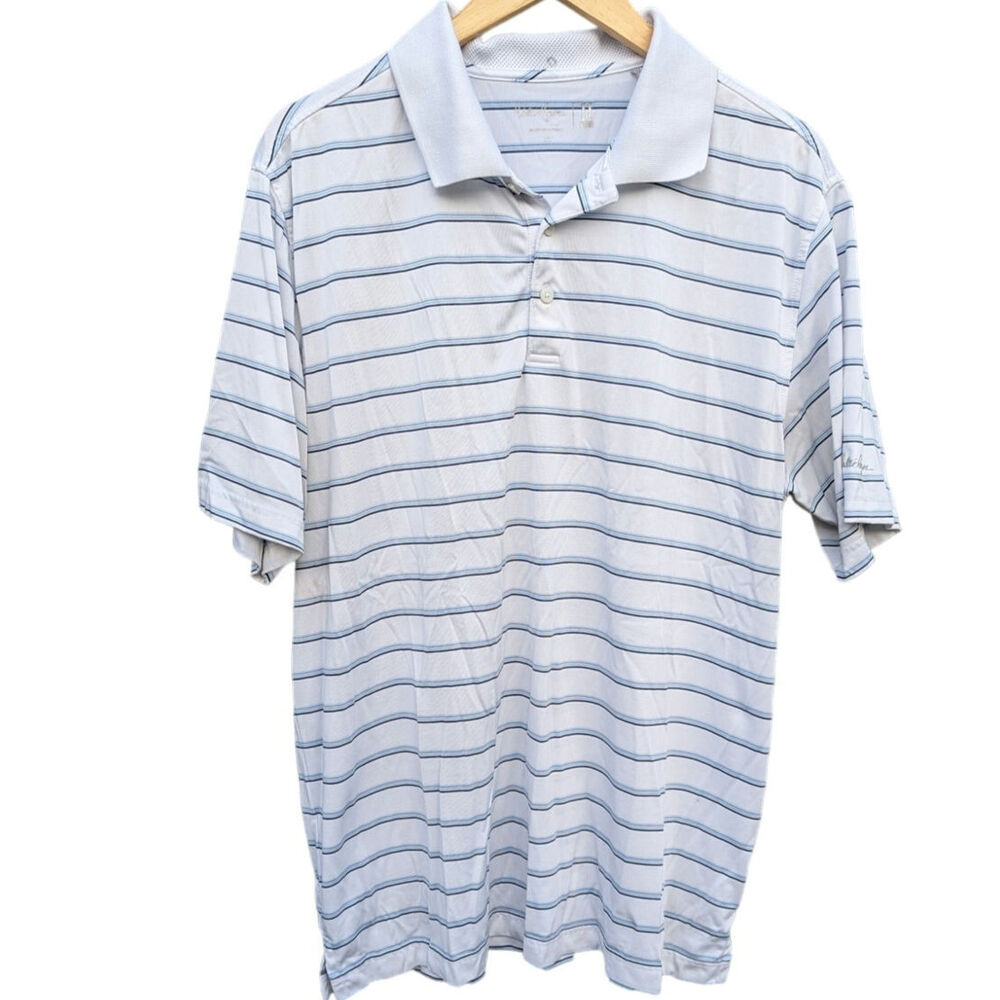 Walter Hagen Preppy Golf Polo White Blue Stripe Mens XZ Collared Country Club